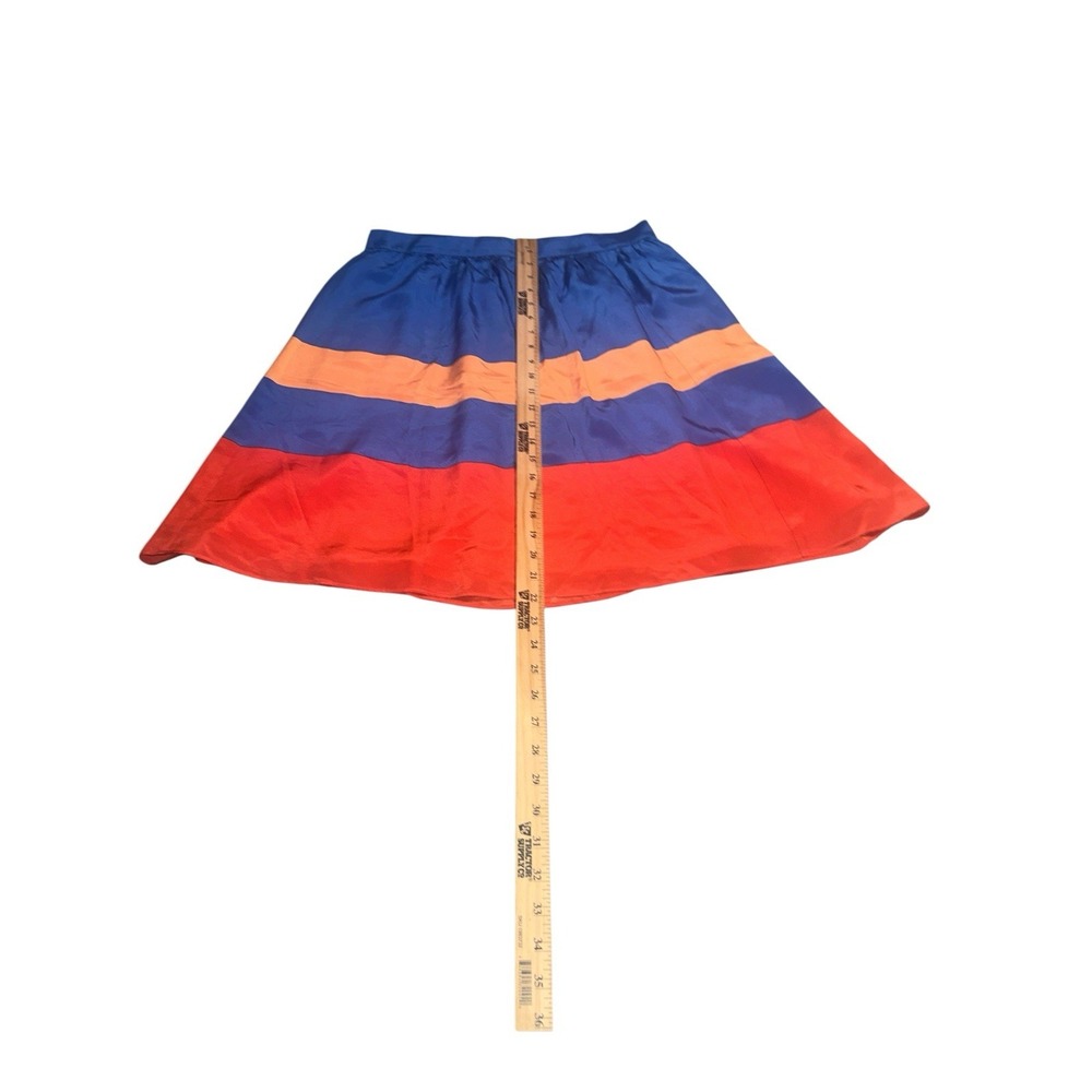J. CREW Women 100% Silk  A-Line Mini Skirt preppy. Colorblock Blue‎ Orange  Sz 8 - Picture 6 of 11